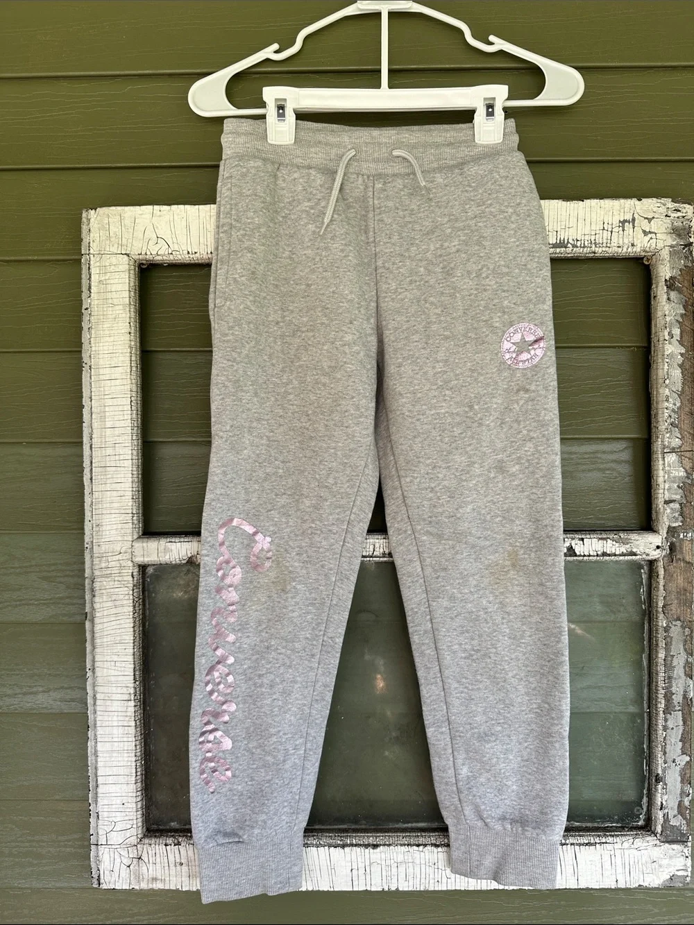 Kids Grey Sweatpants with Pink Script Accent